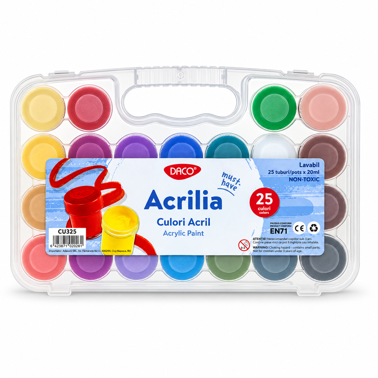 Culori acrilice pentru pictura, Acrilia, set 25 culori x 20 ml, DACO